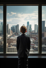 Little Boss, Big Dreams, Kid in Formal Suit with Back Turned, Encapsulating Aspiration, generative ai