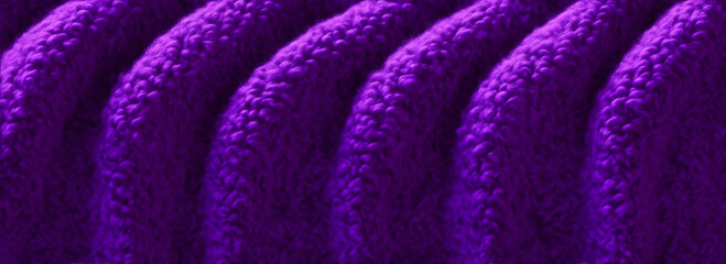 Fototapeta na wymiar Dark purple waved knitted fabric background from Generative AI