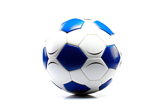 Soccer ball in three colors, black, white and blue on white isolated background. Close-up. Australian women football match 2023 design. Generative Ai content