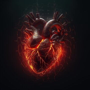 Heart, dark background, cinematic, high quality realistic. Generative AI