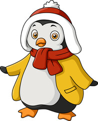Cute penguin wearing winter clothes