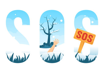 SOS Message Vector Illustration with People Who Need Emergency Assistance in Various Situations in Flat Cartoon Hand Drawn Background Templates