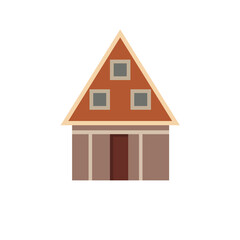 Vintage house facade icon in cartoon style, cute home building, flat design vector