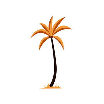Palm tree or coconut tree with yellow leaves, flat design vector illustration