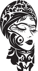 Women face tattoo design vector illustration black color
