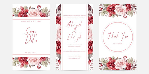 Wedding invitation with watercolor dahlias and rose