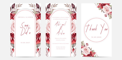 Naklejka premium Wedding invitation with watercolor dahlias and rose