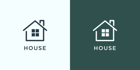 House Logo. Gold House Symbol Geometric Linear Style isolated on Double Background. Usable for Real Estate, Construction, Architecture and Building Logos.