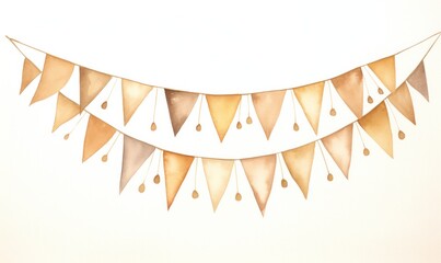 Watercolor realistic illustration of children's paper garland, beige shades, on white background.