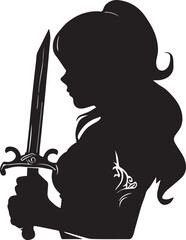 girl stand with sord vector tattoo design
