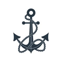 Anchor with rope icon. Marine logo. Nautical symbol isolated on white background. Vector illustration in flat style. © KeronnArt