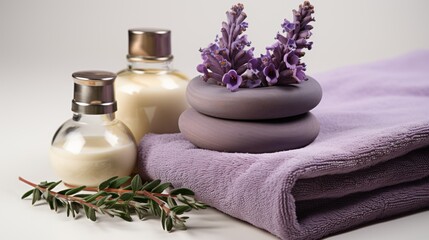 Obraz na płótnie Canvas spa still life with lavender and towel, ai generative