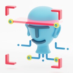 A face recognition 3d icon represented by a head being scanned