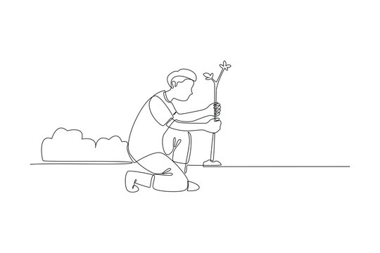 recommend clip art: man planting trees for environment continues line art