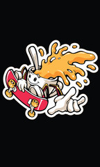 Coffee cup riding on skateboard Funny vector illustration Excellent print on a Tshirt