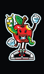 apple and caterpillar cartoon character. Vector illustration