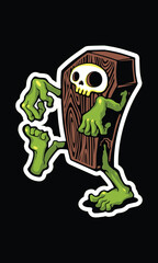 Halloween coffin character illustration for a terrible holiday cute. vector illustration