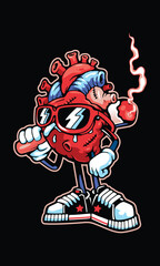 Fototapeta premium illustration of a cartoon heart with a cigarette