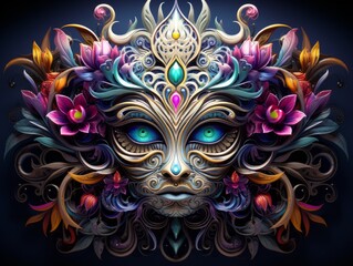 Illustration a vibrant mask adorned with colorful flowers created with Generative AI technology