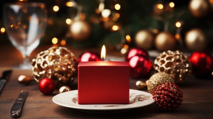 christmas table setting with candles, ai generative