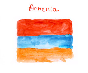 Watercolor of National flag of Armenia as a background. Red stands for the blood shed by Armenians in the past, blue is for the unchanging Armenian land, and orange is for courage and work
