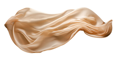 Beige silk fabric floating on white - obrazy, fototapety, plakaty