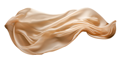 Beige silk fabric floating on white