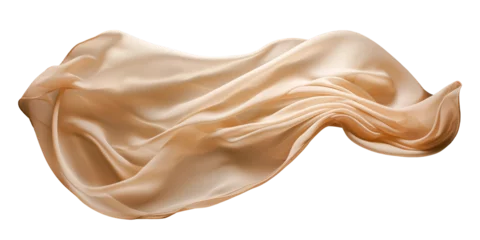 Rolgordijnen Beige silk fabric floating on white © D85studio
