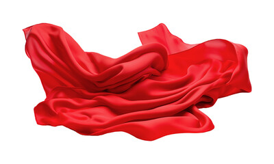  Red silk fabric floating on white