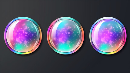 three round glass buttons with different colors and shapes. generative ai. - obrazy, fototapety, plakaty