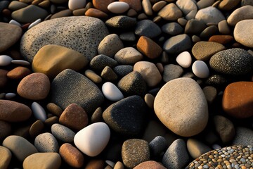 Fototapeta na wymiar Pebble beach background. Smooth round wet pebbles texture background. Pebble sea beach close-up. Generative AI