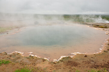 Hot springs near the Strokkur geyser in Iceland