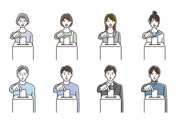 投票する男女のセット