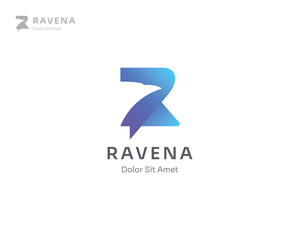 Creative letter r with negative space raven bird logo