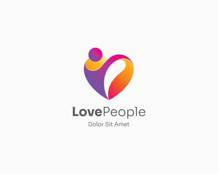 Creative colorful love heart people logo gradient