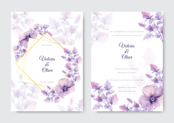 Floral wedding invitation template set with flowers and leaves decoration. Botanic card design concept.