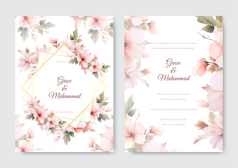 Fototapeta na wymiar Floral wedding invitation template set with flowers and leaves decoration. Botanic card design concept.