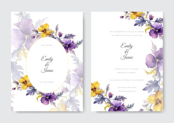 Floral wedding invitation template set with flowers and leaves decoration. Botanic card design concept.