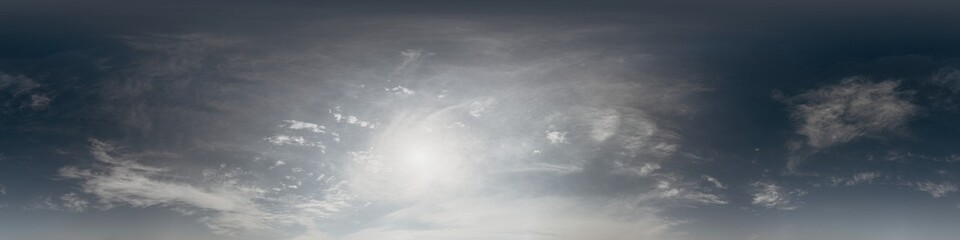 Neon green sky panorama with Cirrus clouds. Seamless hdr 360 degree pano in spherical equirectangular format. Sky dome or zenith for 3D visualization, sky replacement. Weather and climate change.