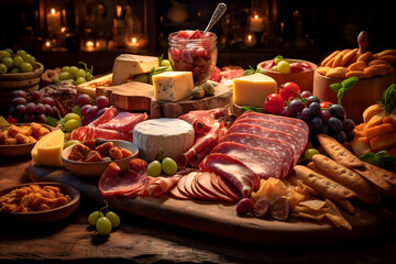 meat and cheese with fruits platter	

