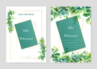 Beautiful wedding invitation card with pink floral and leaves template