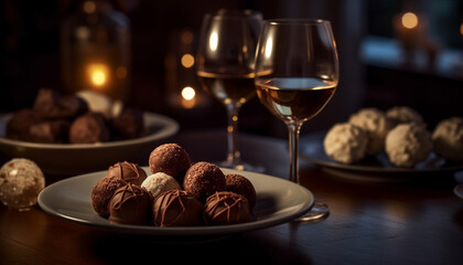 Luxury chocolate truffle dessert on elegant table generated by AI