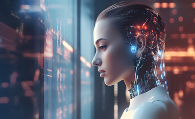 Beautiful female robot with artificial intelligence. AI generated