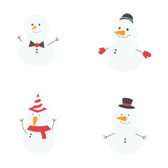 Snowman winter. 
Cheerful snowmen in different costumes. Vector illustration 