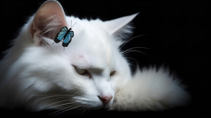 white cat with eyes