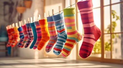 Colorful Socks Hanging to Dry