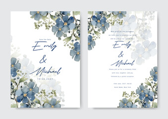 watercolor wedding invitation with elegant olives green floral