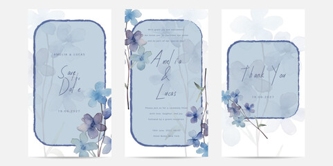 Realistic watercolor floral wedding invitation card template with hand drawn flower and leaves