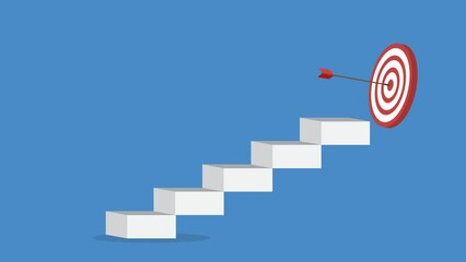 Goal, motivation to success. Climb up stairs to reach goal target on the top.