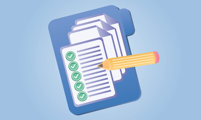 Attestation.on blue background.Vector Design Illustration.